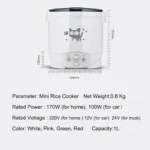 Electric Mini Rice Cooker Portable MultiCooker Household Rice Cookers 12V 24V 220V Pot Cooking Machine Pans For Car Truck Home - Image 16