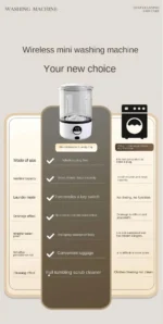 A White 2L Mini Washing Machine, 2000Mah, Fully Automatic Portable Turbine Led Washing Cup and Compact for Children's Clothing, Underwear, Panties, and Socks - Image 9