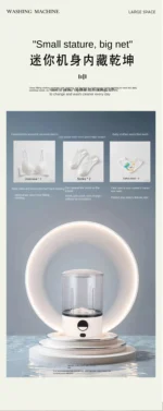 A White 2L Mini Washing Machine, 2000Mah, Fully Automatic Portable Turbine Led Washing Cup and Compact for Children's Clothing, Underwear, Panties, and Socks - Image 13
