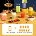 6 Blades Electric Juicer Cup with 2 Cups For Travel Portable Juicer Mixer Usb Charge Fresh Fruit Juice Personal Blender Smoothie - Image 16